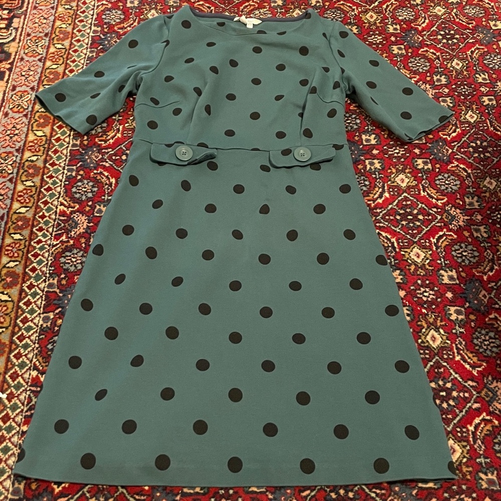 Boden Green Polka Dot Short Sleeve Modest Classic Pencil Dress Size 8R
